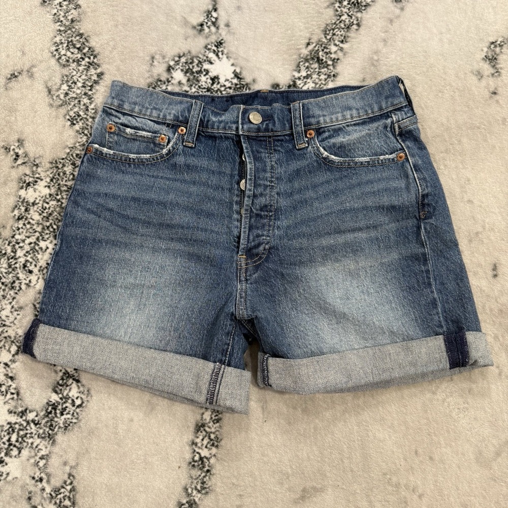 Gap‎ Cheeky Midi Shorts Womens 29 High Rise Cuffed Blue Denim Jean Med Wash 8R